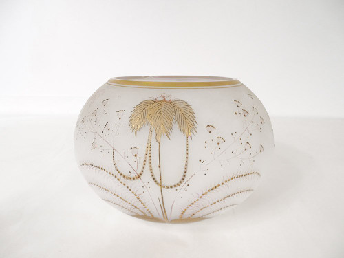 White opaline punch service with palm tree gilding 6 cups 19th century tray