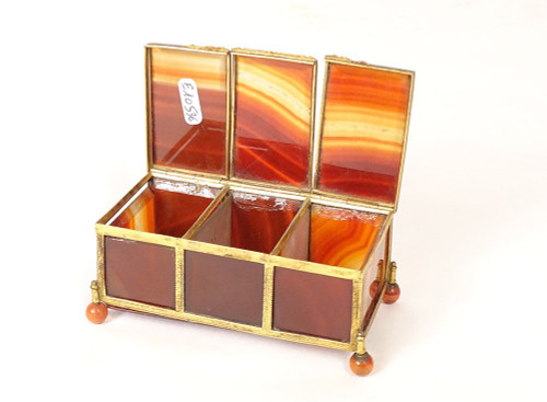 Small three-compartment box agate gilt brass Restoration 19th century