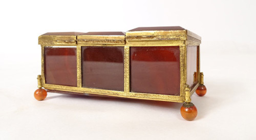 Small three-compartment box agate gilt brass Restoration 19th century