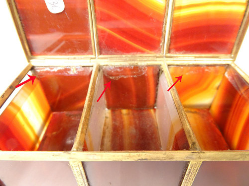 Small three-compartment box agate gilt brass Restoration 19th century
