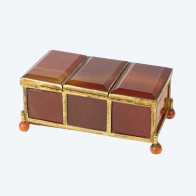 Small three-compartment box agate gilt brass Restoration 19th century