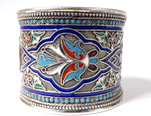 Russian Sterling Silver Napkin Ring Cloisonné Enamel Moscow 67.48gr 19th Century