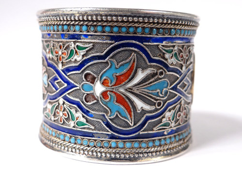 Russian Sterling Silver Napkin Ring Cloisonné Enamel Moscow 67.48gr 19th Century