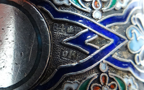 Russian Sterling Silver Napkin Ring Cloisonné Enamel Moscow 67.48gr 19th Century