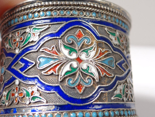 Russian Sterling Silver Napkin Ring Cloisonné Enamel Moscow 67.48gr 19th Century