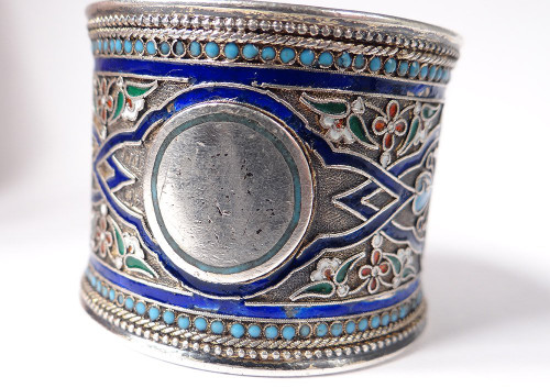 Russian Sterling Silver Napkin Ring Cloisonné Enamel Moscow 67.48gr 19th Century