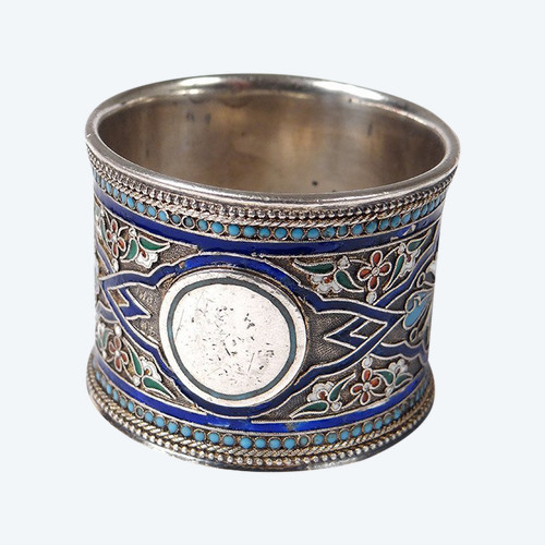 Russian Sterling Silver Napkin Ring Cloisonné Enamel Moscow 67.48gr 19th Century