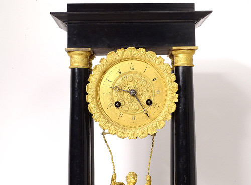 Column clock Angelot Escarpolette Farcot Wood Bronze Napoleon III 19th century