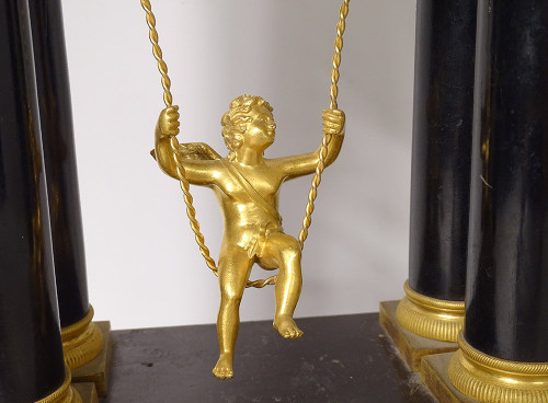 Column clock Angelot Escarpolette Farcot Wood Bronze Napoleon III 19th century