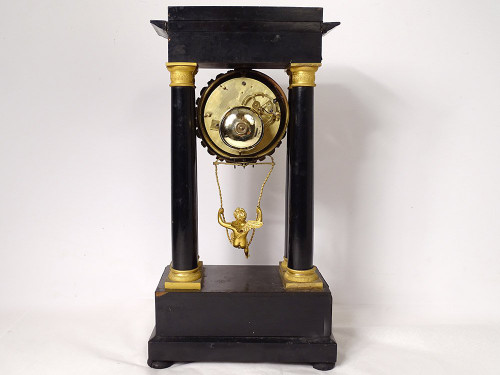 Column clock Angelot Escarpolette Farcot Wood Bronze Napoleon III 19th century