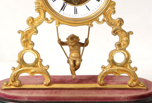 Skelett-Pendeluhr Bronze vergoldet Uhrwerk Farcot Amour Balancelle NapIII XIXè