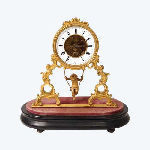 Skelett-Pendeluhr Bronze vergoldet Uhrwerk Farcot Amour Balancelle NapIII XIXè