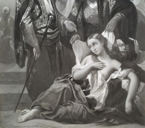 Etching  Orientalist Engraving Slave Nude Old Print
