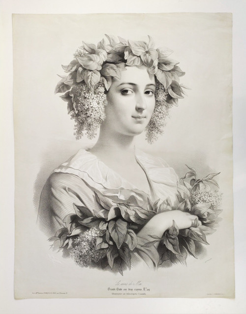 Lithography By Julien The Month Of May Lady Portrait 19th c Old Print