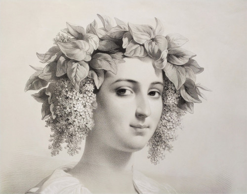 Lithography By Julien The Month Of May Lady Portrait 19th c Old Print
