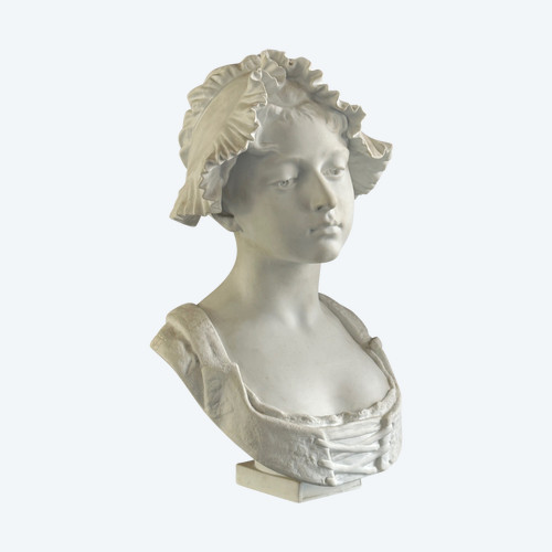Ernesto Troili, Bust Sculpture Of Young Woman Signed 19th Century