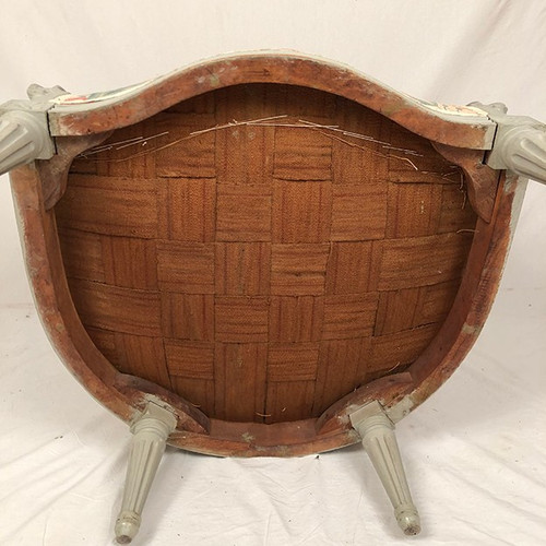 Transitional style gondola bergère in gray lacquered wood
