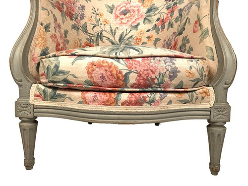Transitional style gondola bergère in gray lacquered wood