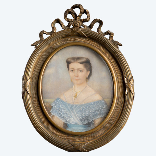 Miniature Portrait Signed Ernest-Joseph Angelon Girard (1813 - 1897)