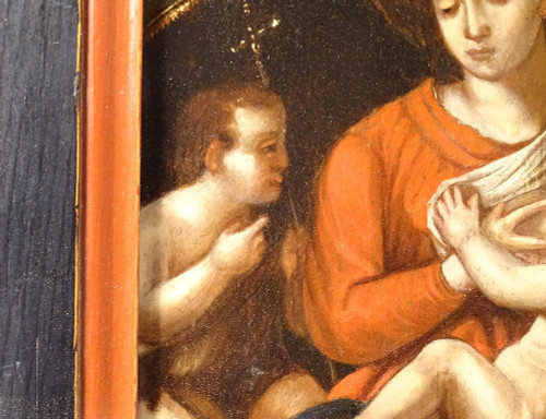 HSP Religiöses Gemälde Jungfrau stillend Heilige Familie Flämisch 18. Jahrhundert