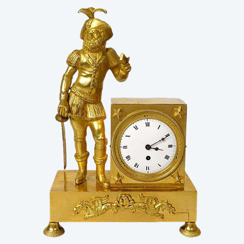 Clock Empire Bronze Gilt Mousquetaire épée Griffons Le Roy Paris XIXè