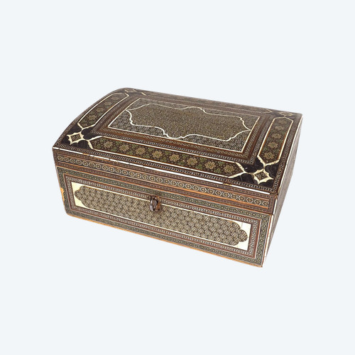 Coffret Perse Marqueterie Khatam Kari étoiles Bois Moyen-Orient XVIIIème