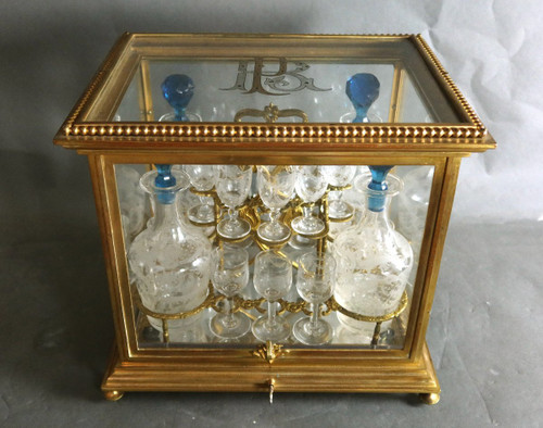 Cantina per liquori in bronzo e vetro, periodo Napoleone III