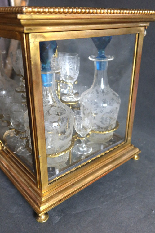 Cantina per liquori in bronzo e vetro, periodo Napoleone III