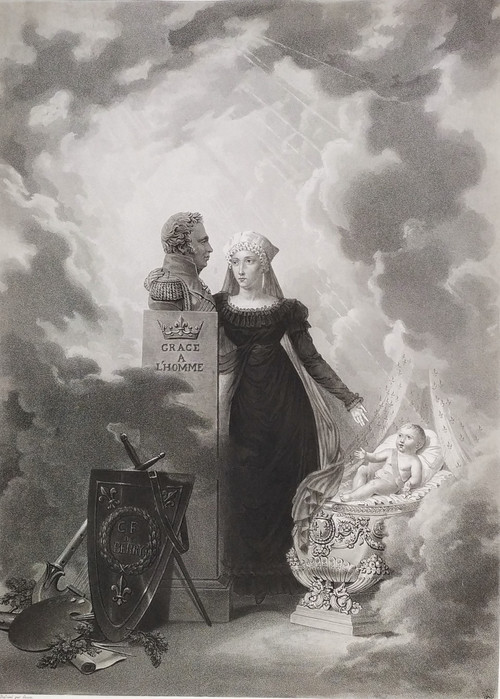 Duchess De Berry Duc De Bordeaux  Chambord Historical Engraving 19th C Etching Old Print