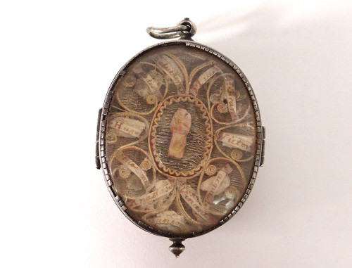 Reliquary Double Medallion 4 Faces Silver Saints Paperolle Virgin XVIIIth century