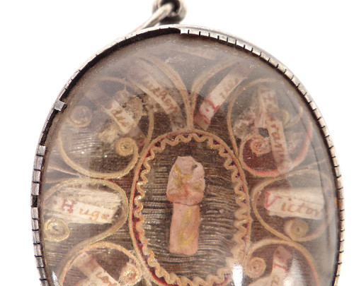 Reliquary Double Medallion 4 Faces Silver Saints Paperolle Virgin XVIIIth century