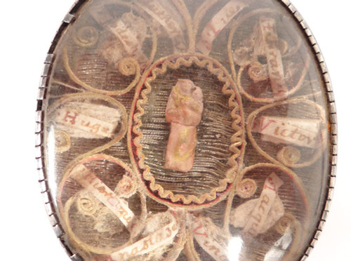 Reliquary Double Medallion 4 Faces Silver Saints Paperolle Virgin XVIIIth century
