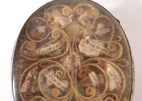 Reliquary Double Medallion 4 Faces Silver Saints Paperolle Virgin XVIIIth century