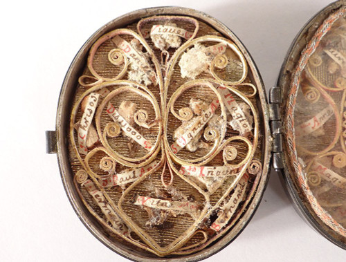 Reliquary Double Medallion 4 Faces Silver Saints Paperolle Virgin XVIIIth century