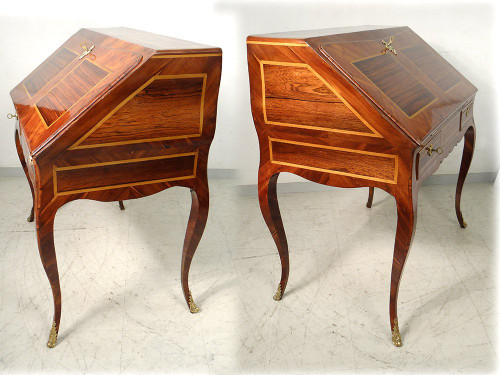Louis XV Sloping Desk Rosewood Marquetry Rosewood Bronze XVIIIth