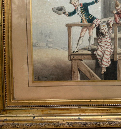 C. Esteban - Scuola spagnola del XIX secolo - Clown e saltimbanchi, 1880 circa