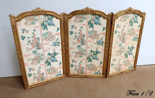 Paravent en Soie et Bois Doré, style Louis XV et décors Asiatiques – 2ème partie XIXe