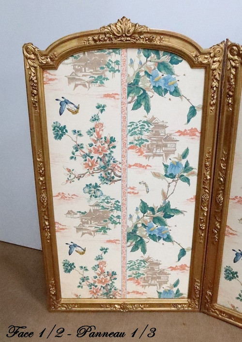 Paravent en Soie et Bois Doré, style Louis XV et décors Asiatiques – 2ème partie XIXe