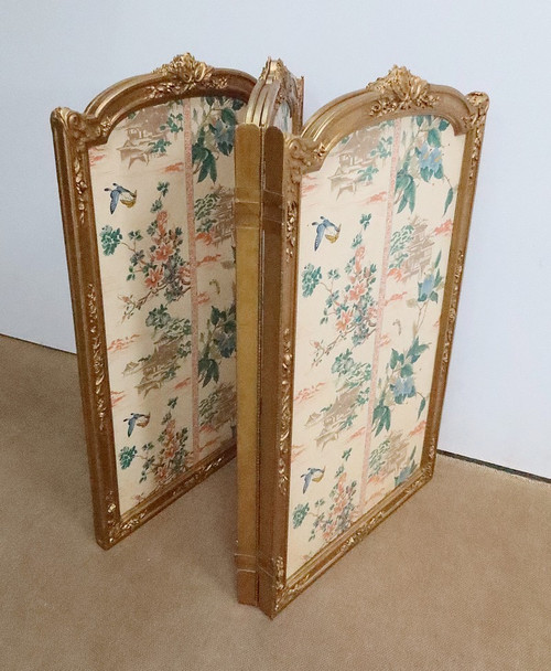 Paravent en Soie et Bois Doré, style Louis XV et décors Asiatiques – 2ème partie XIXe