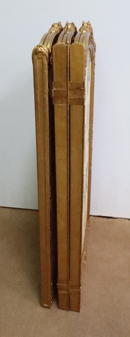 Paravent en Soie et Bois Doré, style Louis XV et décors Asiatiques – 2ème partie XIXe