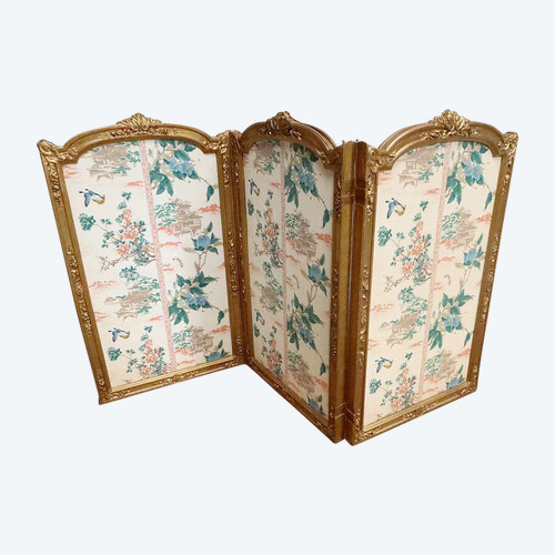 Paravent en Soie et Bois Doré, style Louis XV et décors Asiatiques – 2ème partie XIXe