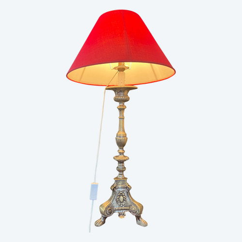 Belle et grande lampe pique-cierge en bronze doré d’époque Louis XV 