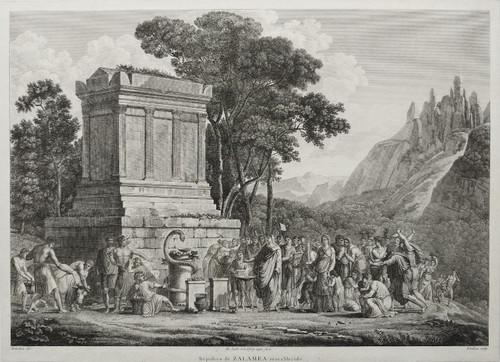 Gravure Mythologie Tombeau De Zalamea Restaurée 19ème Joseph Perdoux