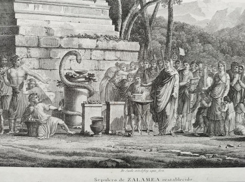Gravure Mythologie Tombeau De Zalamea Restaurée 19ème Joseph Perdoux