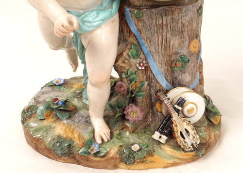 Porcelain Clock Angelot Putti Allegory Music Drum Rooster 19th