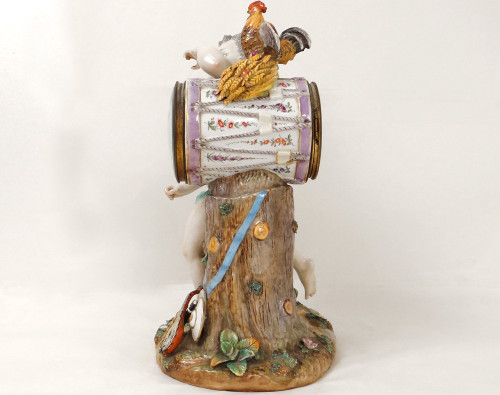 Porcelain Clock Angelot Putti Allegory Music Drum Rooster 19th
