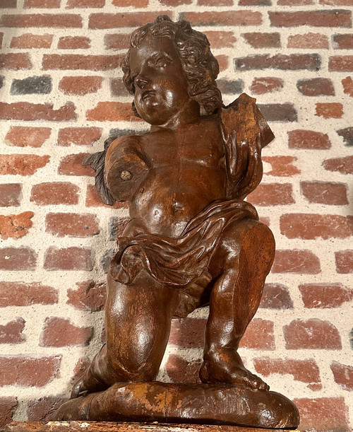 Ange Angelot Putti En Bois Sculpté Epoque XVIIIème