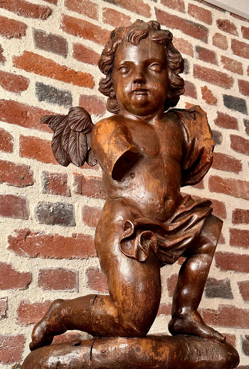 Ange Angelot Putti En Bois Sculpté Epoque XVIIIème