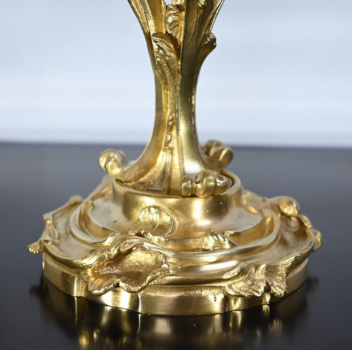 Coppia di candelabri in bronzo dorato, stile Luigi XV – Fine XIX secolo
