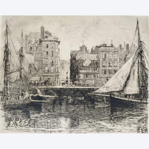 Le Havre Gravur Radierung von Charles Jouas